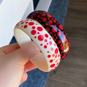 Lot Of 2 Vintage Polka Dot Lucite Plastic Bangle Bracelets